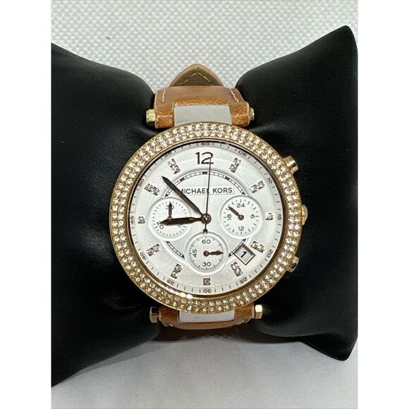 Michael Kors Parker MK5633 Women's Tan Leather Strap Analog Dial Watch NUL30 - Picture 2 of 11